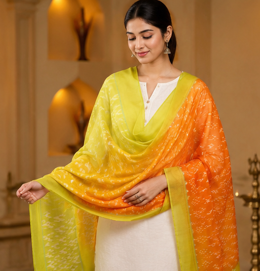 Mercerized Cotton Duppata | Orange