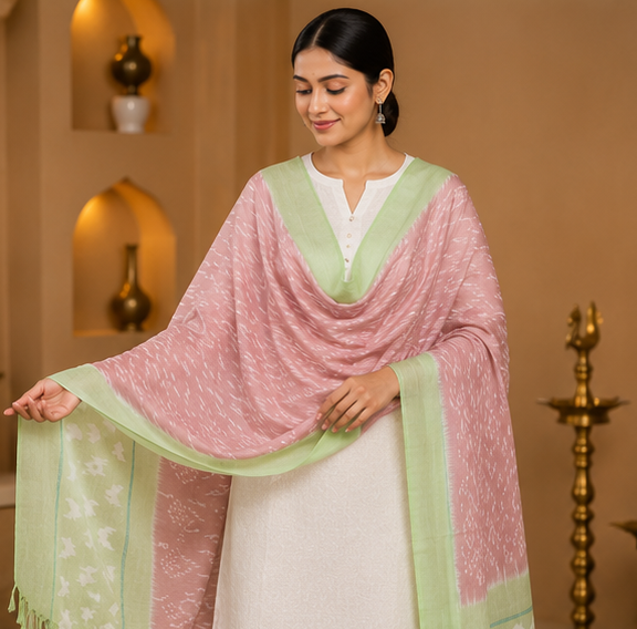 Mercerized Cotton Duppata | Green