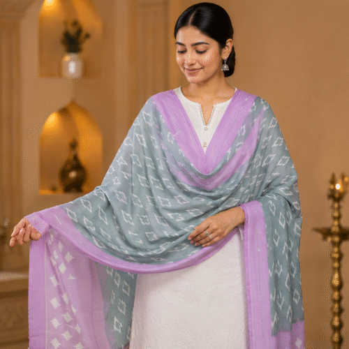 Mercerized Cotton Duppata | Pink