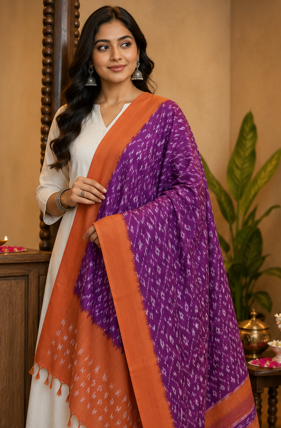 Mercerized Cotton Duppata | Purple