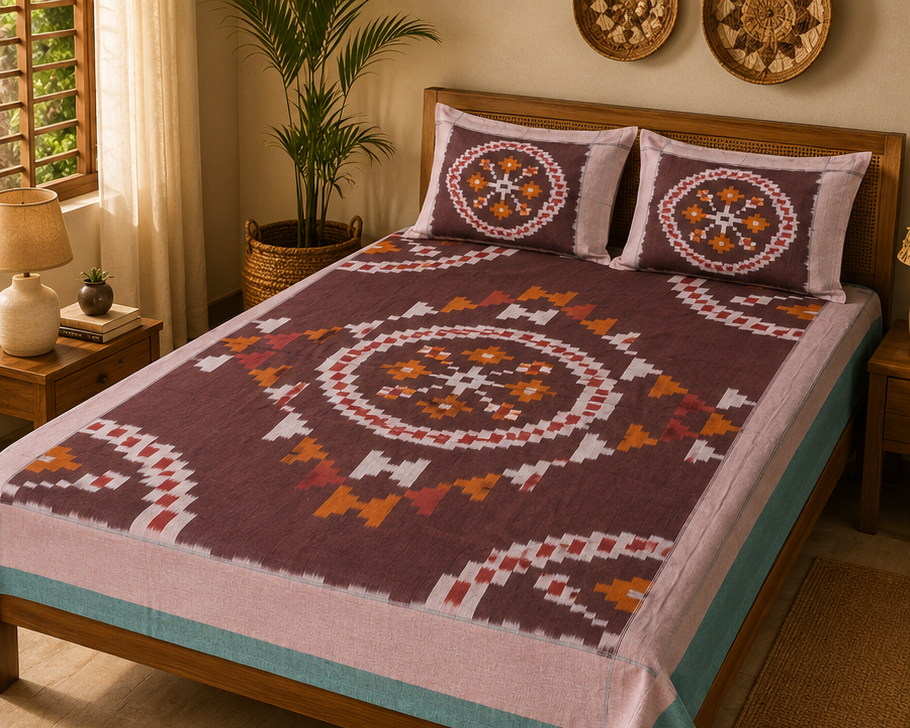 Premium IKkat Konark Design Double /Queen Size (90 x 108 inches) Bed Sheets