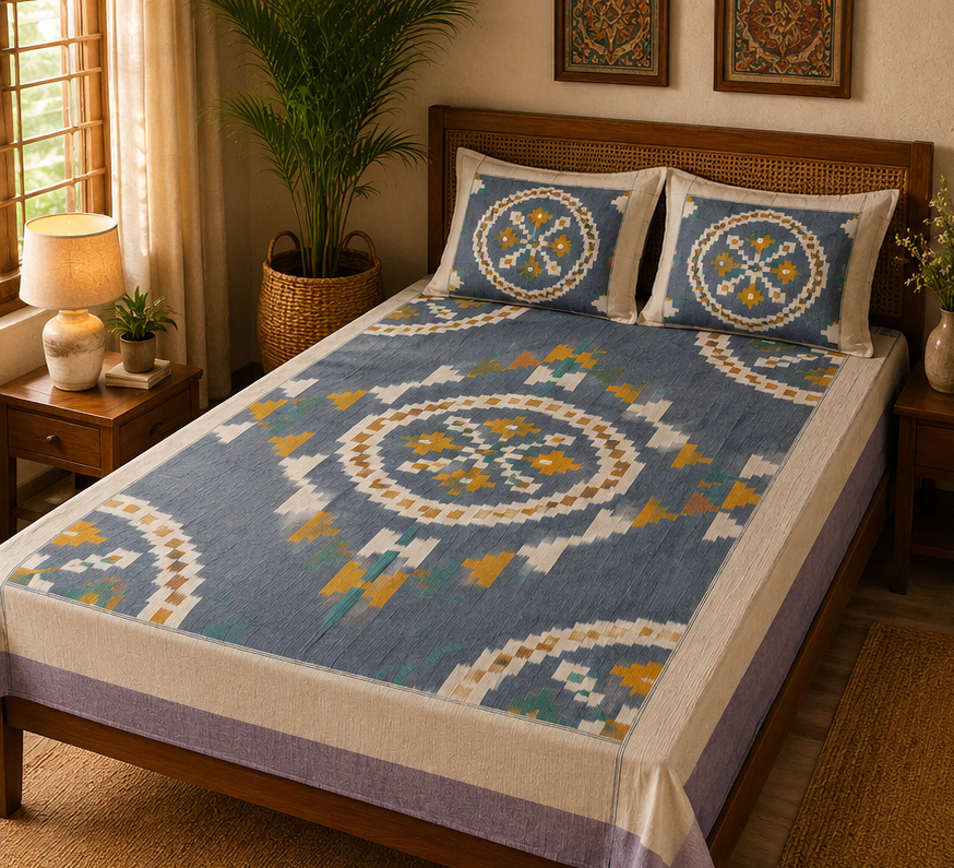 Premium IKkat Konark Design Double /Queen Size (90 x 108 inches) Bed Sheets