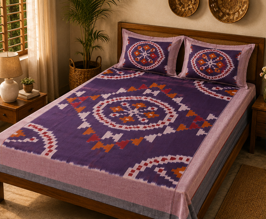 Premium IKkat Konark Design Double /Queen Size (90 x 108 inches) Bed Sheets
