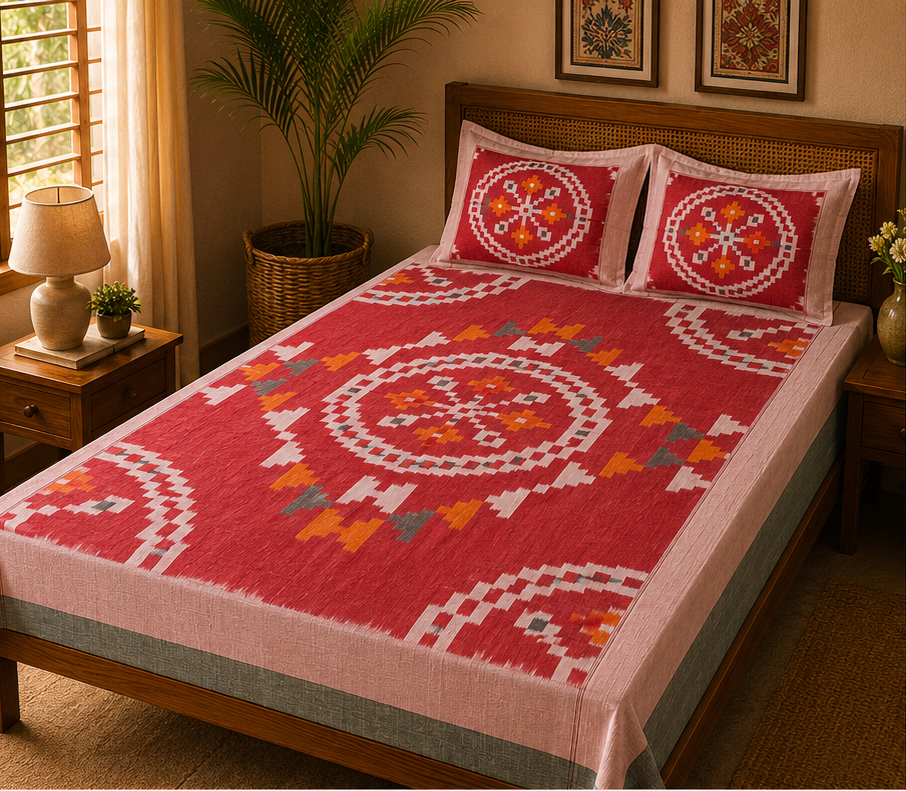 Premium IKkat Konark Design Double /Queen Size (90 x 108 inches) Bed Sheets