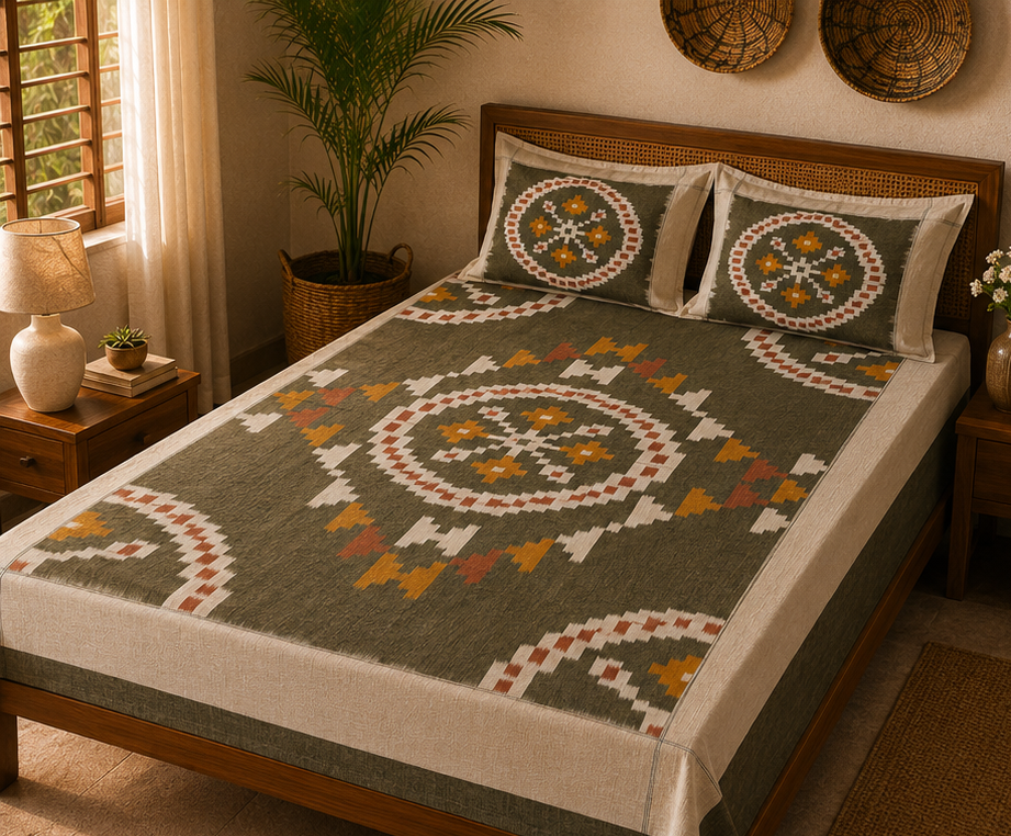 Premium IKkat Konark Design Double /Queen Size (90 x 108 inches) Bed Sheets