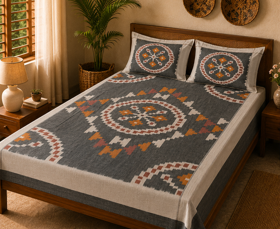 Premium IKkat Konark Design Double /Queen Size (90 x 108 inches) Bed Sheets