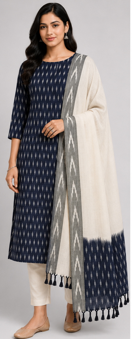 Ikkat Pure Cotton Dress Material Set