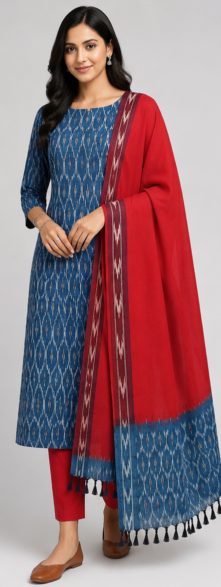 Ikkat Pure Cotton Dress Material Set