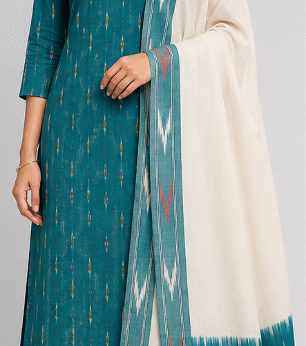 Ikkat Pure Cotton Dress Material Set