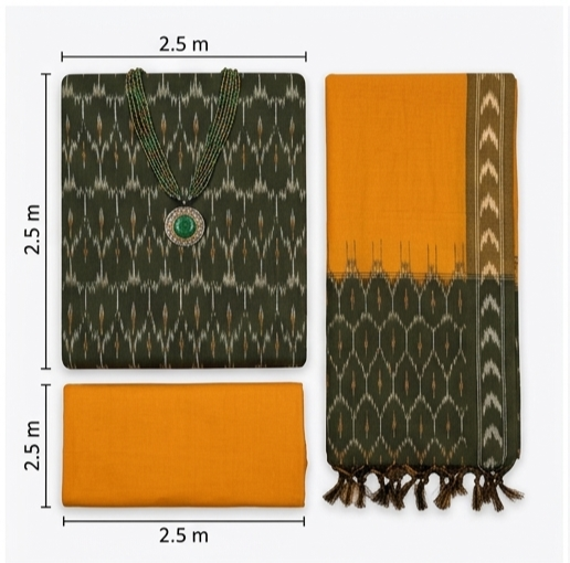 Ikkat Pure Cotton Dress Material Set - Image 4