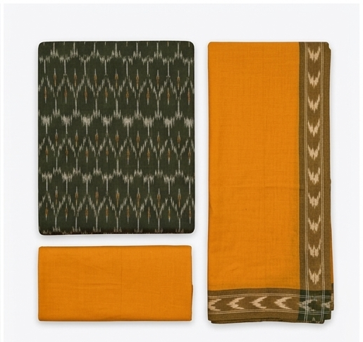 Ikkat Pure Cotton Dress Material Set - Image 3