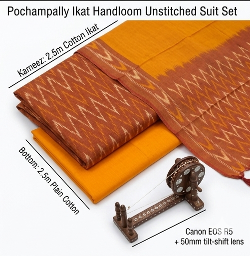 Ikkat Pure Cotton Dress Material Set - Image 3