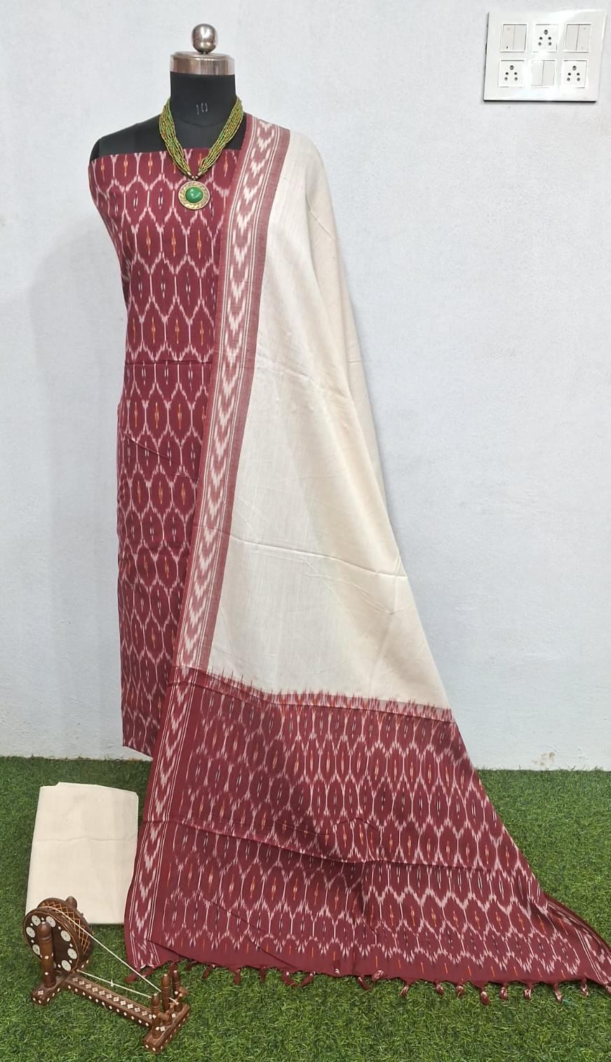 Ikkat Pure Cotton Dress Material Set