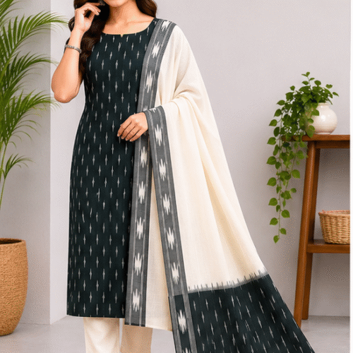 Ikkat Pure Cotton Dress Material Set