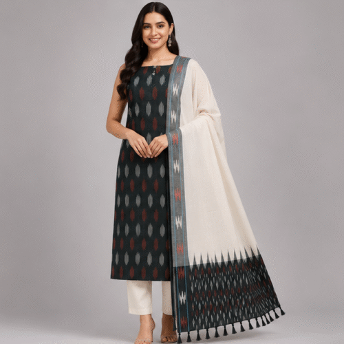 Ikkat Pure Cotton Dress Material Set