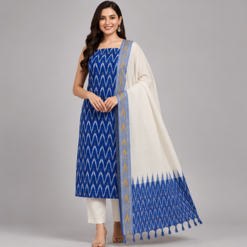 Ikkat Pure Cotton Dress Material Set