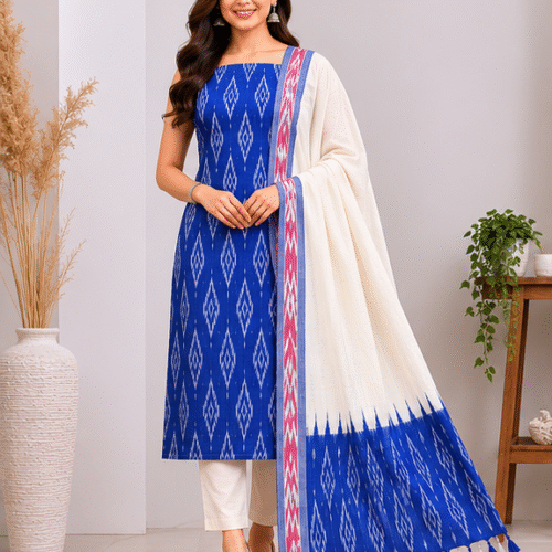 Ikkat Pure Cotton Dress Material Set