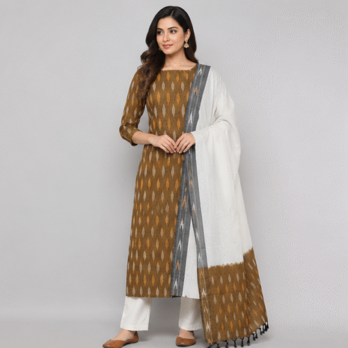 Ikkat Pure Cotton Dress Material Set