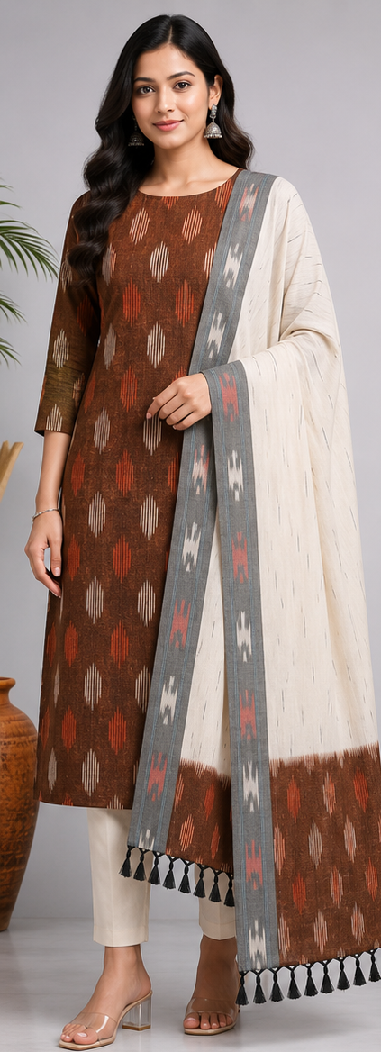 Ikkat Pure Cotton Dress Material Set