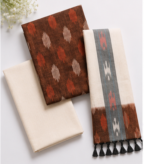 Ikkat Pure Cotton Dress Material Set - Image 2