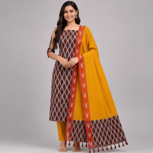 Ikkat Pure Cotton Dress Material Set