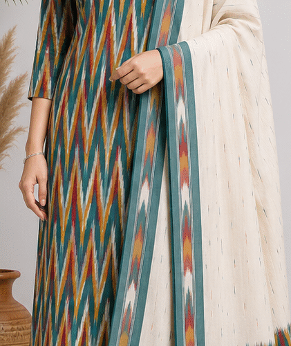 Ikkat Pure Cotton Dress Material Set