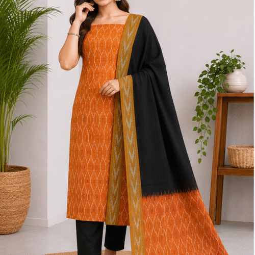 Ikkat Pure Cotton Dress Material Set