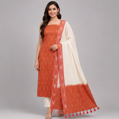 Ikkat Pure Cotton Dress Material Set