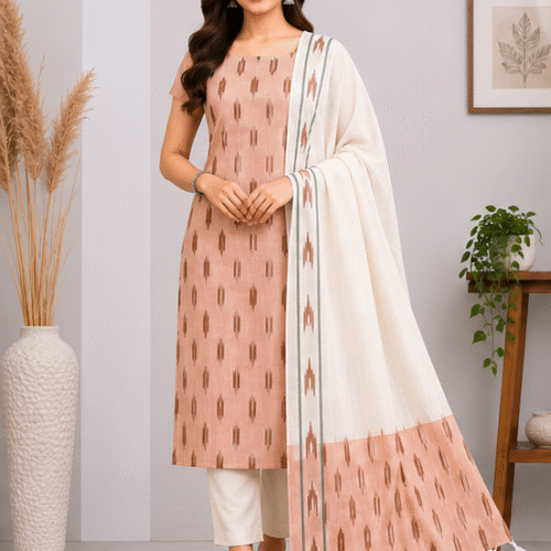 Ikkat Pure Cotton Dress Material Set