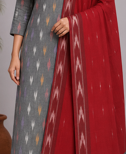 Ikkat Pure Cotton Dress Material Set