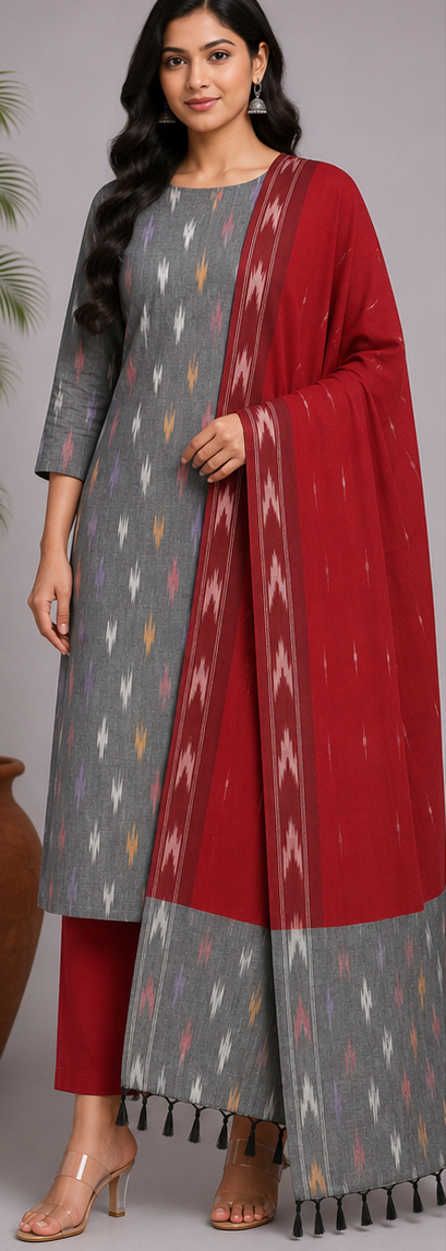 Ikkat Pure Cotton Dress Material Set