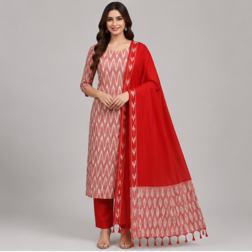 Ikkat Pure Cotton Dress Material Set