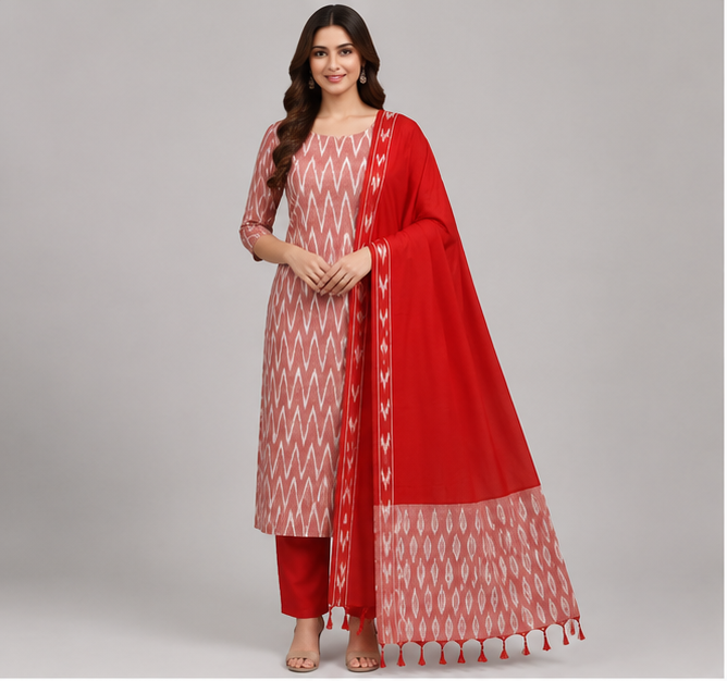 Ikkat Pure Cotton Dress Material Set