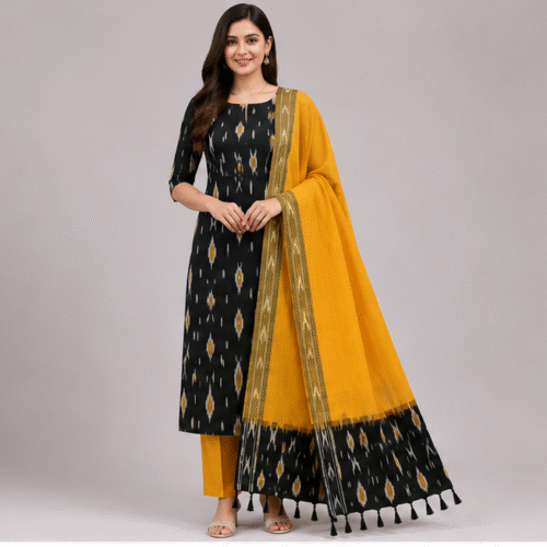 Ikkat Pure Cotton Dress Material Set
