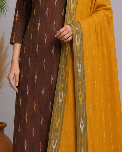 Ikkat Pure Cotton Dress Material Set