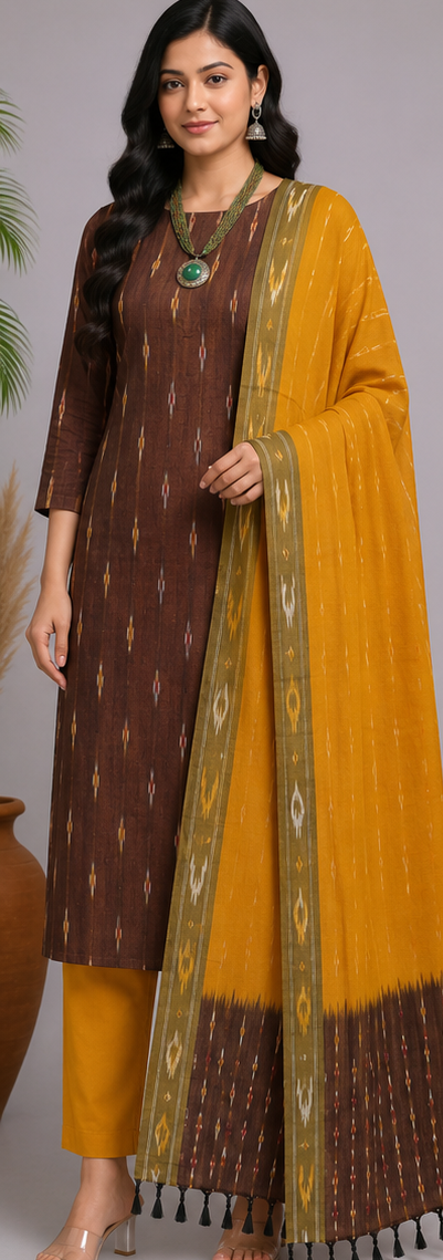 Ikkat Pure Cotton Dress Material Set