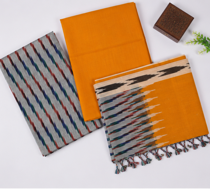 Ikkat Pure Cotton Dress Material Set - Image 2