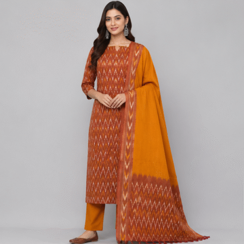 Ikkat Pure Cotton Dress Material Set