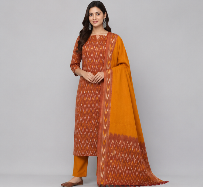 Ikkat Pure Cotton Dress Material Set
