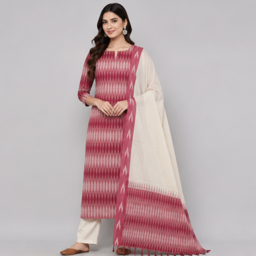 Ikkat Pure Cotton Dress Material Set