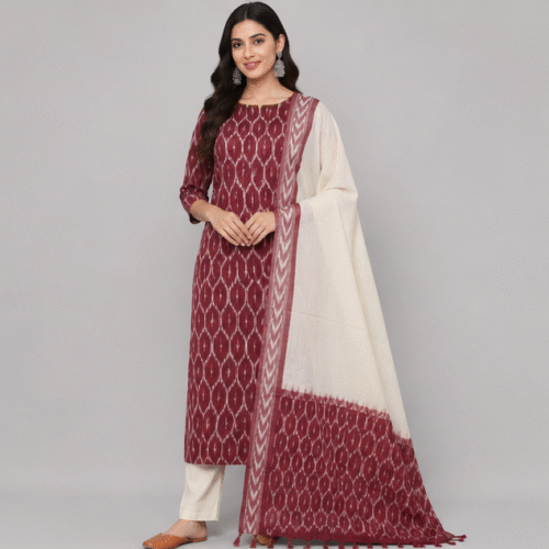 Ikkat Pure Cotton Dress Material Set