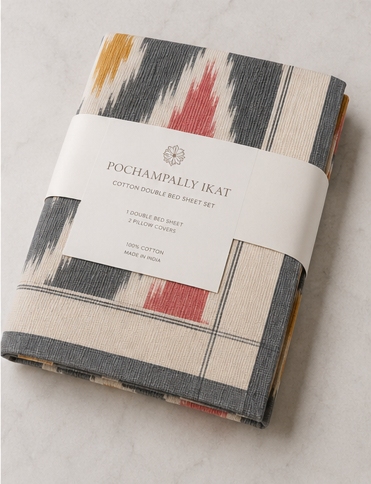 Premium Ikkat Handloom Double/Queen Size Bed Sheet (90 x 108 inches) - Image 4