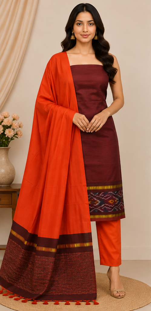 Pochampally Silk-Cotton Dress Material Set