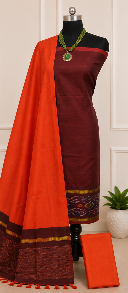 Pochampally Silk-Cotton Dress Material Set - Image 4
