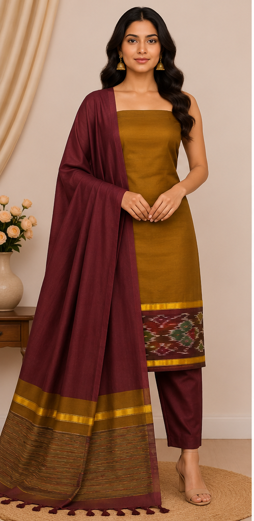 Pochampally Silk-Cotton Dress Material Set