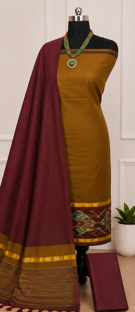 Pochampally Silk-Cotton Dress Material Set - Image 4
