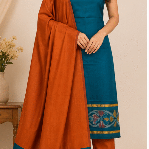 Pochampally Silk-Cotton Dress Material Set