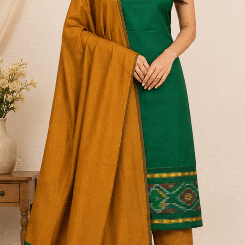 Pochampally Silk-Cotton Dress Material Set