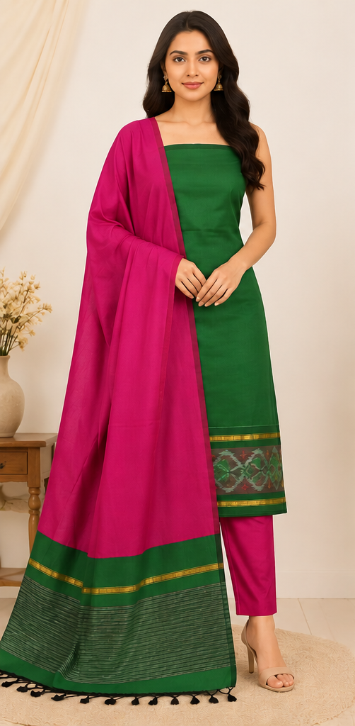 Pochampally Silk-Cotton Dress Material Set