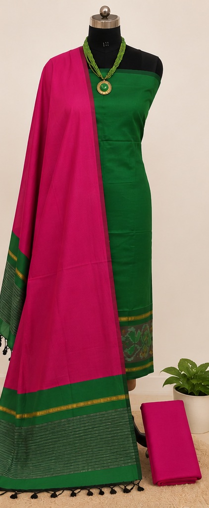 Pochampally Silk-Cotton Dress Material Set - Image 4